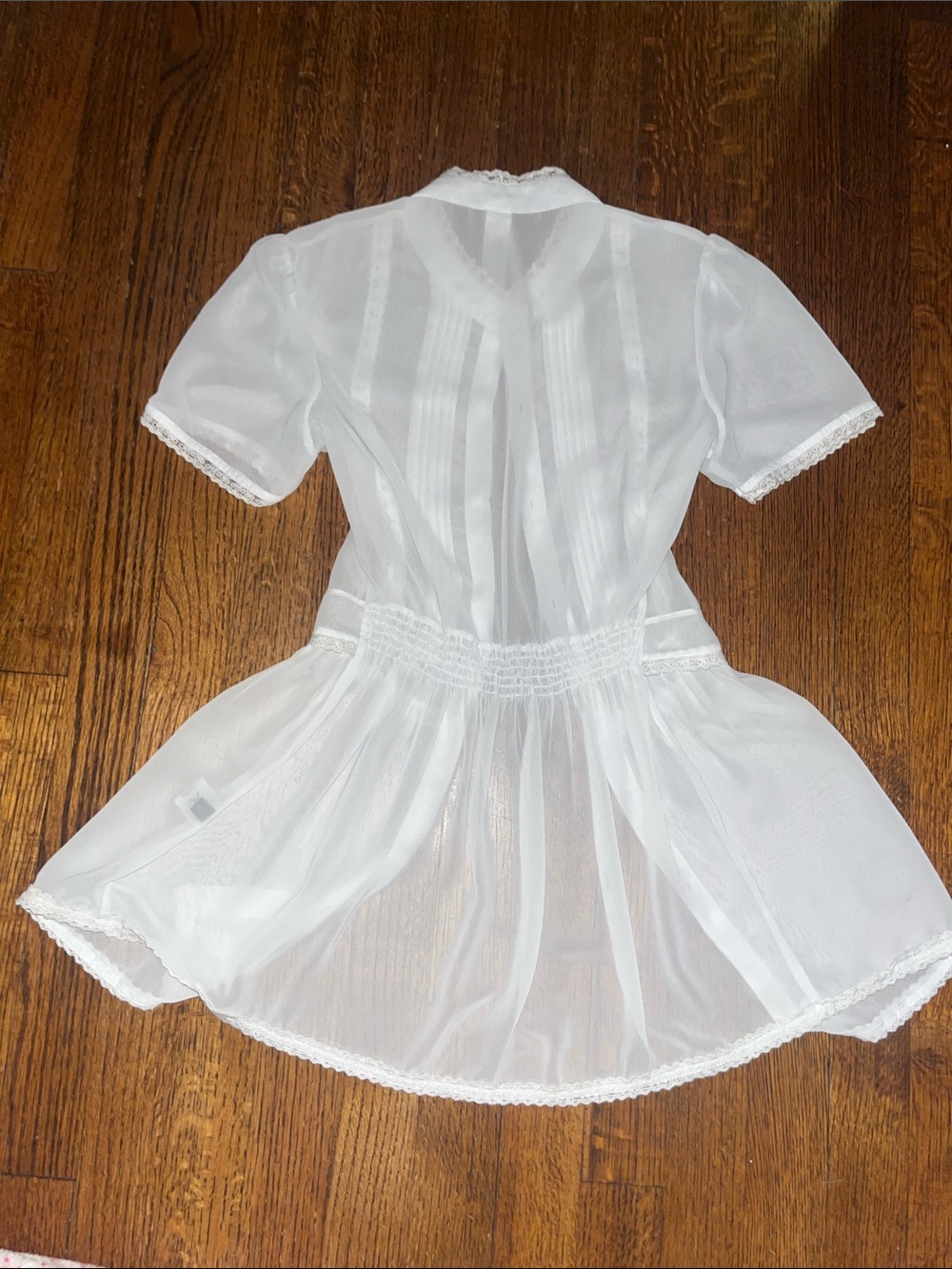Club X | 100% Silk Sheer White Lace-Trim Button Front Dress - Picture 8 of 9